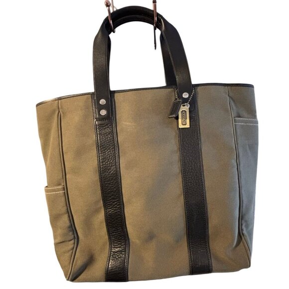 Coach Army Green Bleecker Utility Canvas & Leather Tote Model 5723 - Picture 2 of 8